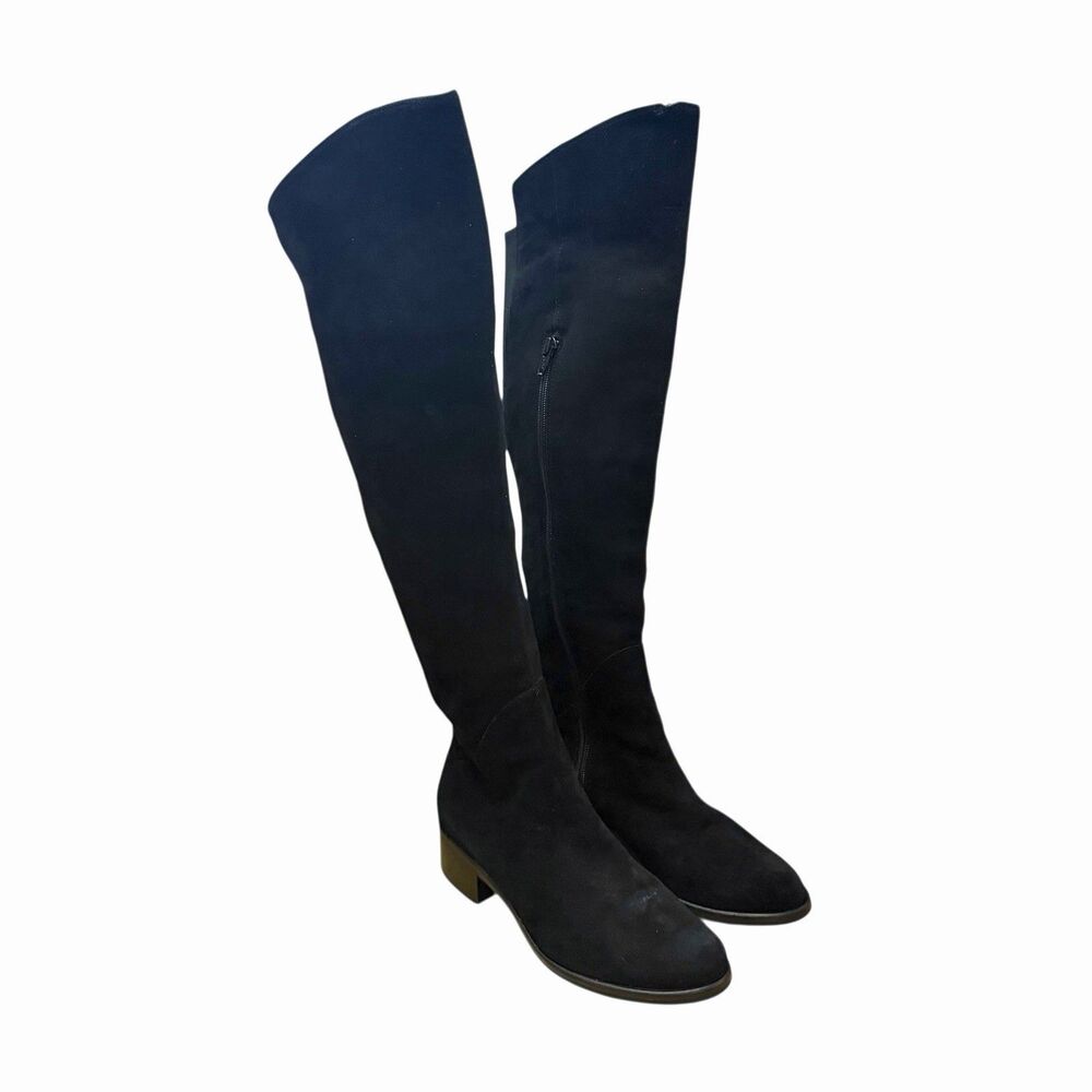 Sesto Meucci Italy Womens Sz 6 Black Suede Leather Zip Up Knee High Boots
